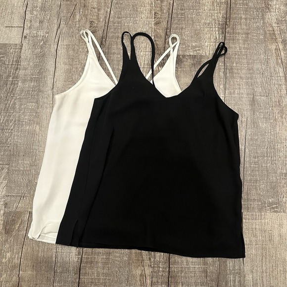 TopShop Lot of 2 Strappy Tank Top V Neck Sleeveless Black White Womens Size 2 US - Picture 1 of 12